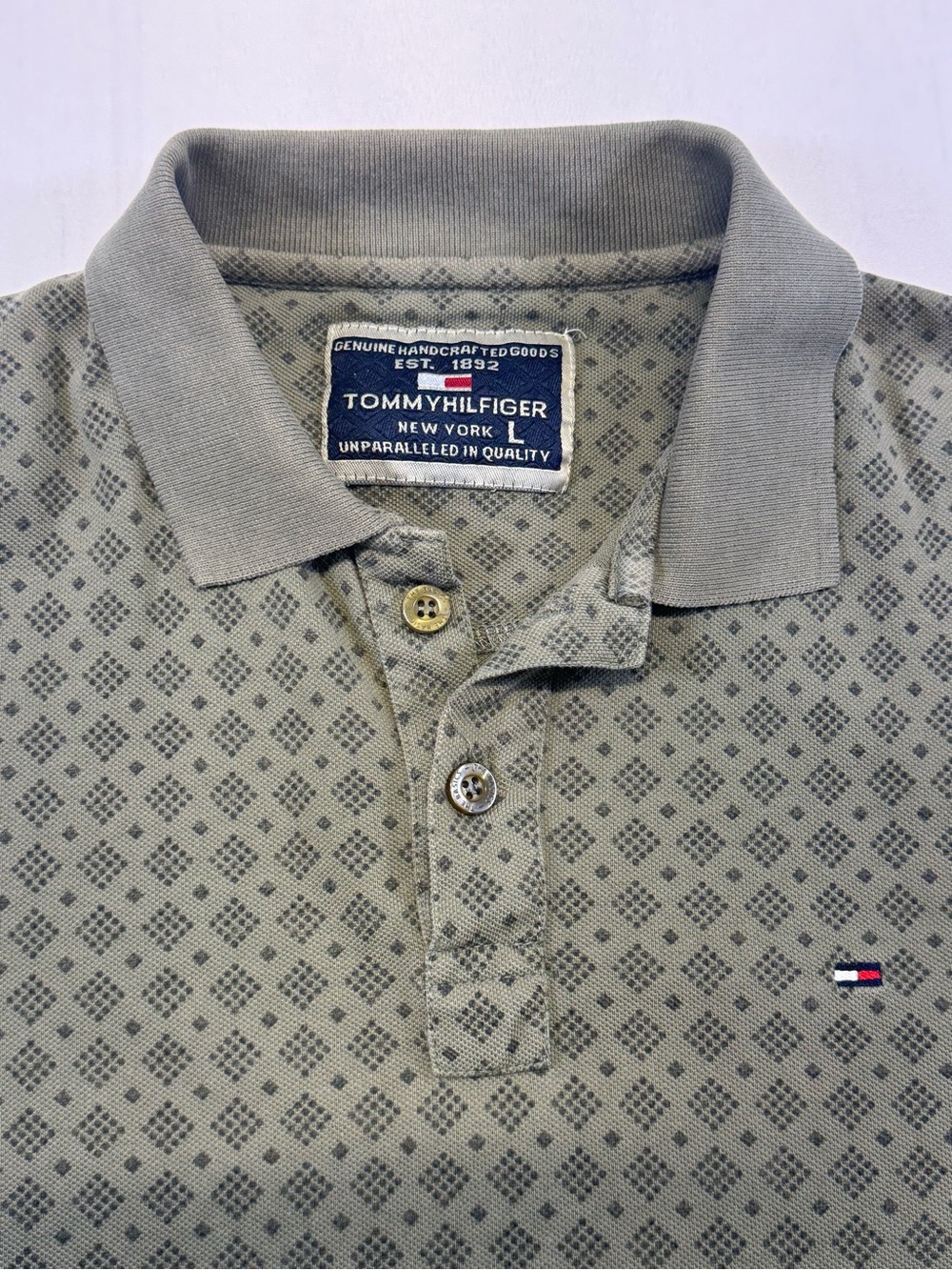 Tommy Hilfiger Olive Green Geometric Print Polo - Picture 4 of 10